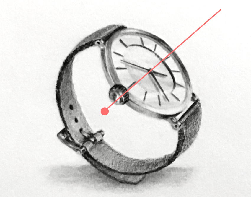 Line from the center of wrist watch