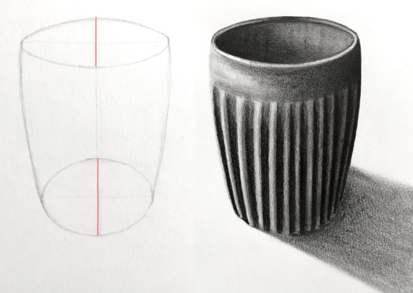 A graphite drawing of a drinking glass