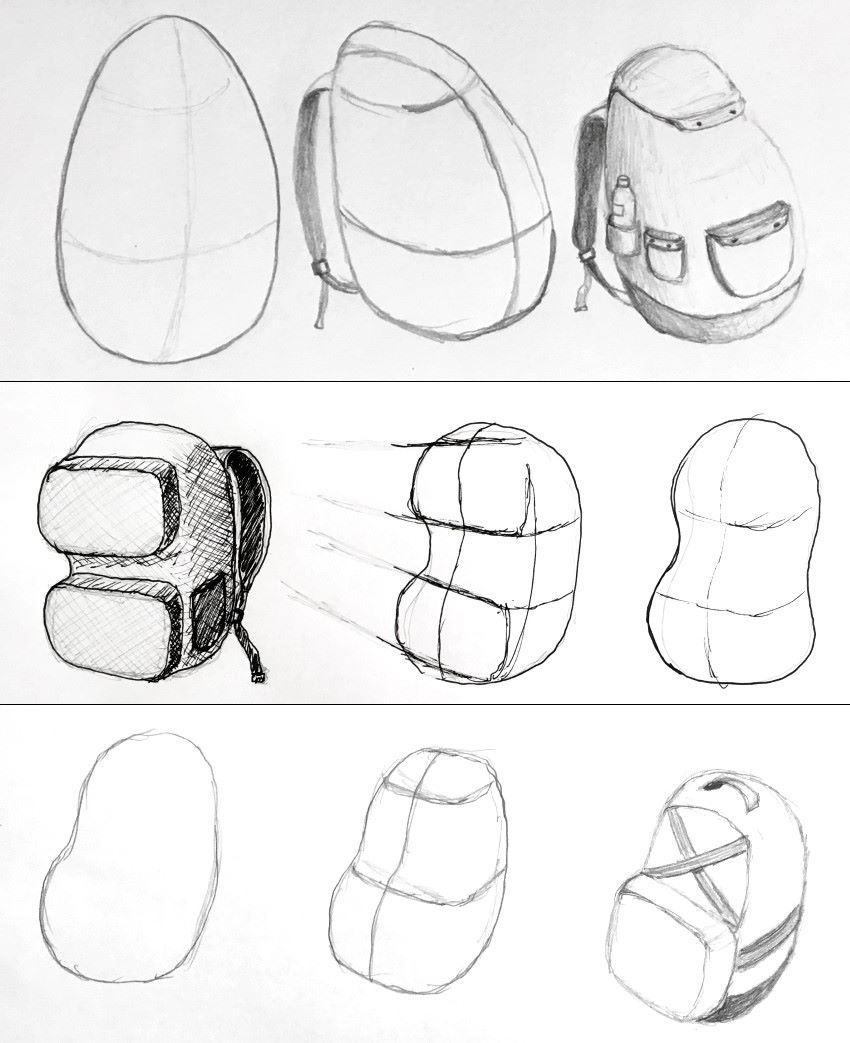 Quick sketches of some backpacks