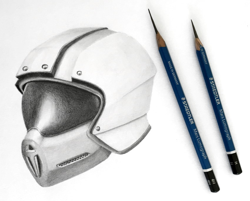 Bike helmet pencil drawing as product design