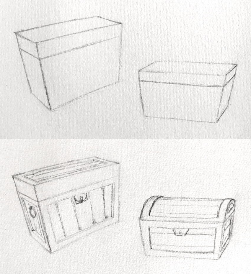 Treasure boxes contour drawing