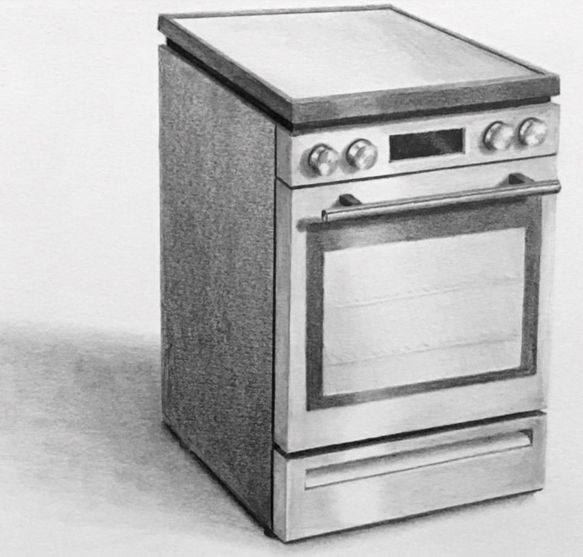 Drawing from imagination of an oven, product design