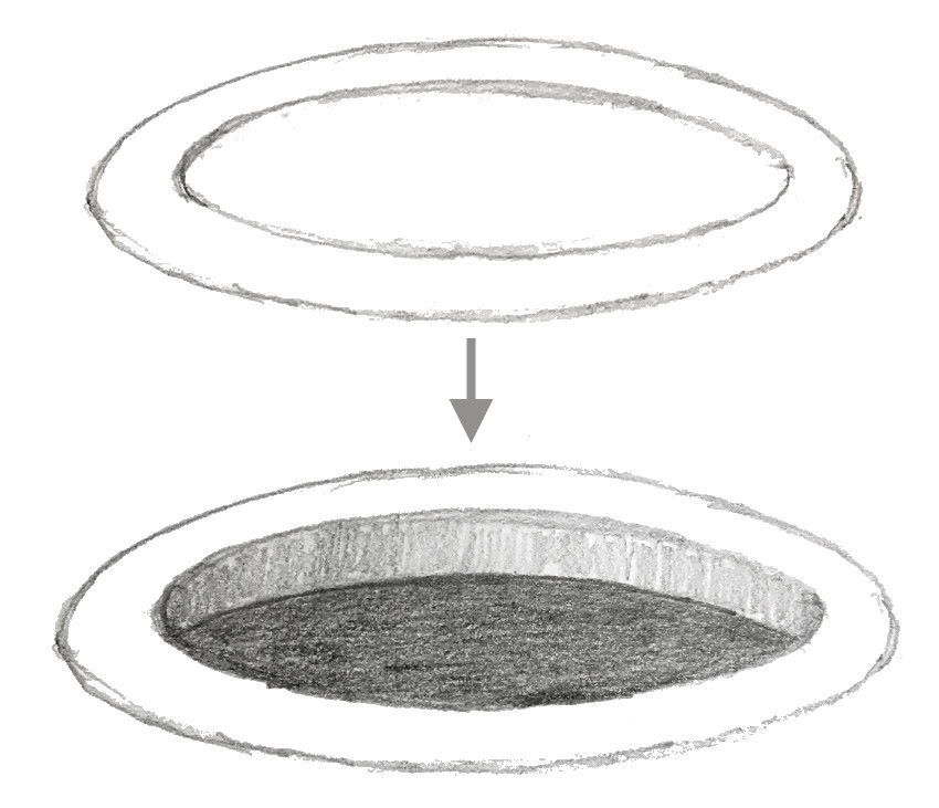 Lowered or sunken ellipse drawing