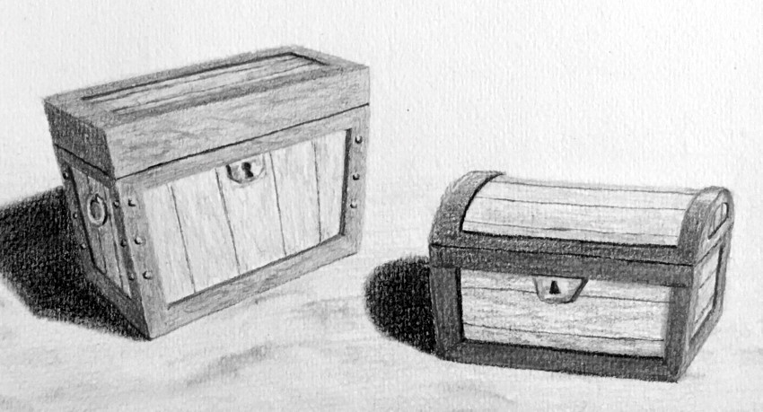 Pencil drawing of treasure chests