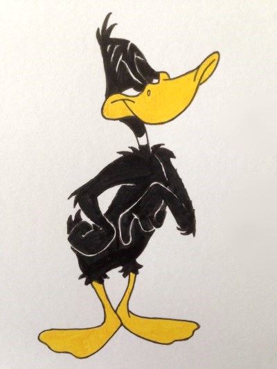 Daffy Duck painting with water-based markers