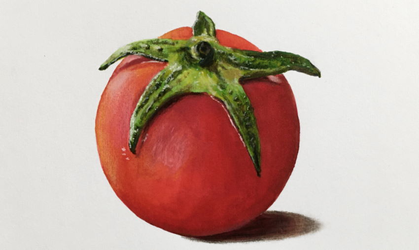 Markers and colored pencils tomato drawing