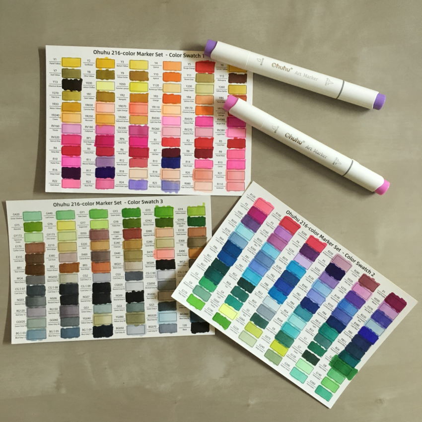 Color charts for Ohuhu Honolulu markers