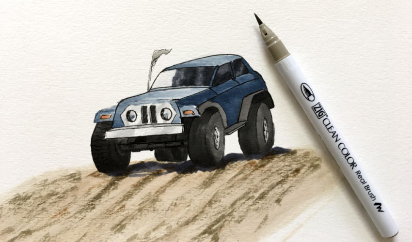 An SUV drawing with Zig markers