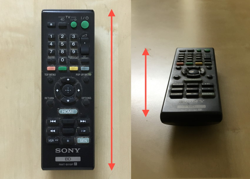 Distortion of a remote control by foreshortening