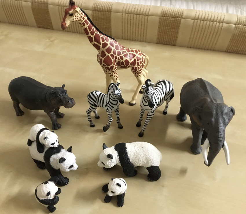 Plastic toy figurines of animals