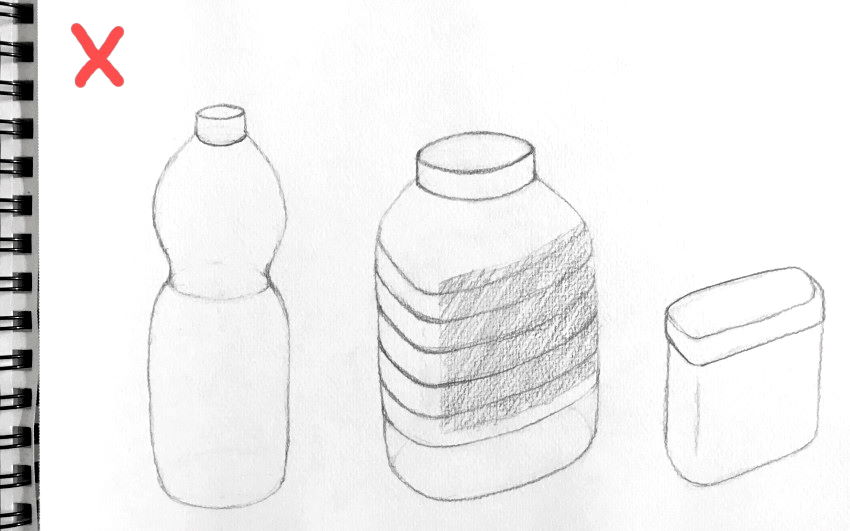 Objects in a row, pencil sketch