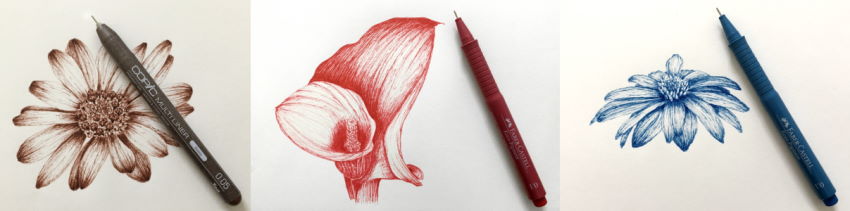 Flower drawing with colored pens