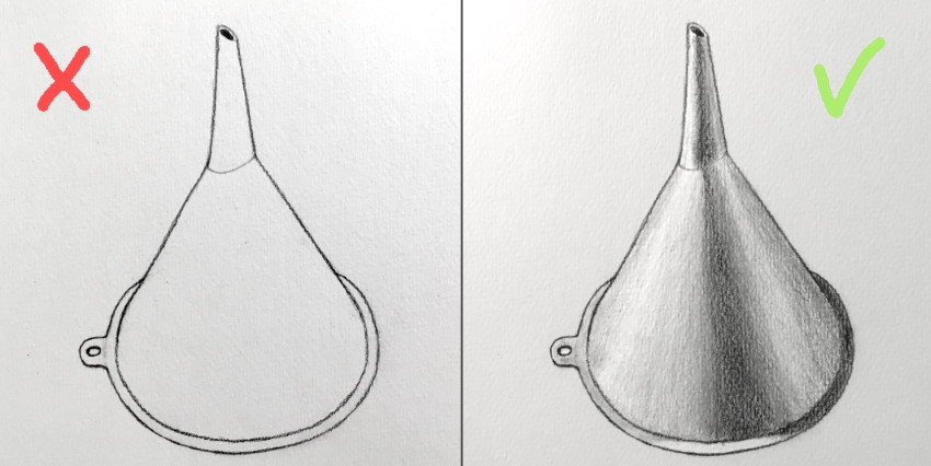 Pencil drawing funnel with highlights and shadows