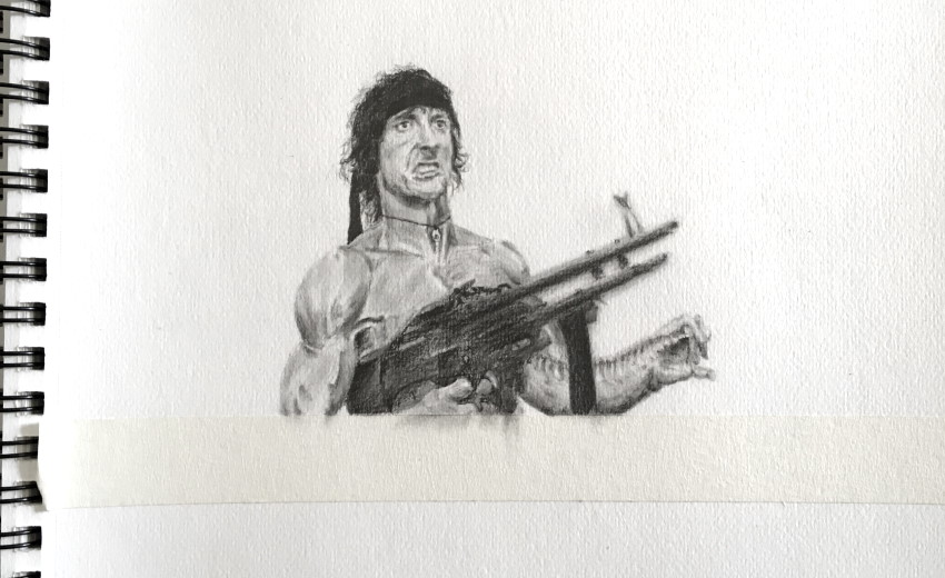 John Rambo initial pencil drawing