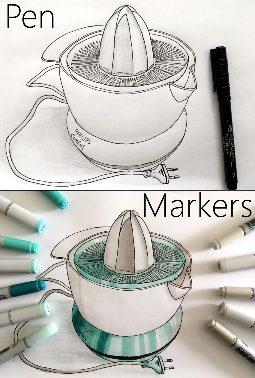 Drawing juice squeezer with pen and markers
