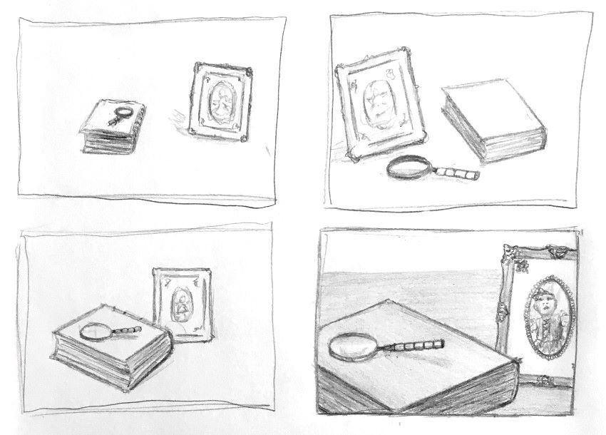 Use of thumbnails to build still life composition