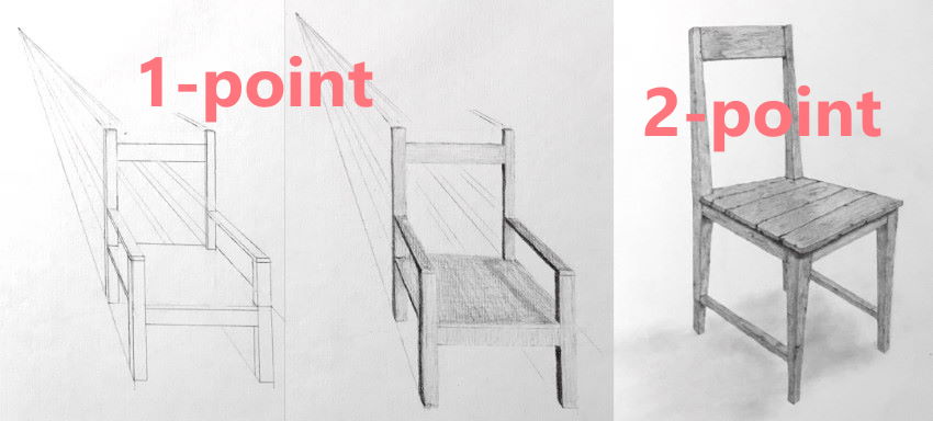 Chairs drawing in perspective