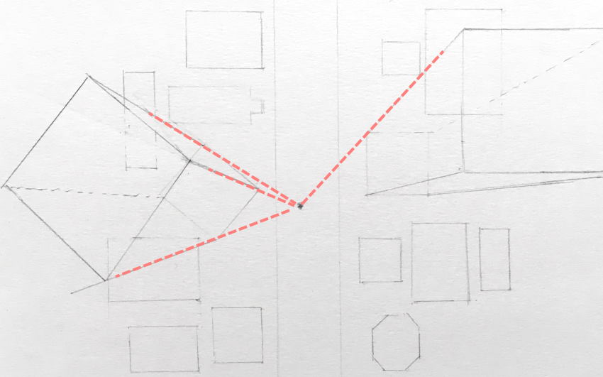 Drawing height lines from the vanishing point