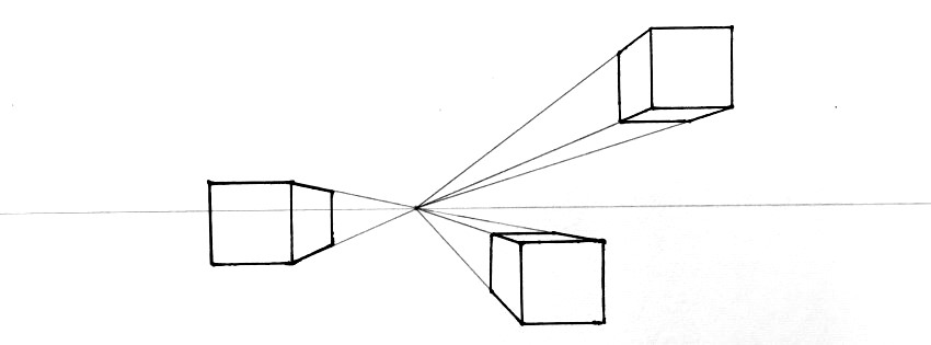 Boxes drawn in 1 point perspective