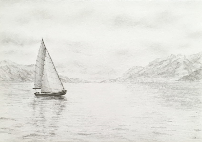Sailing boat pencil drawing