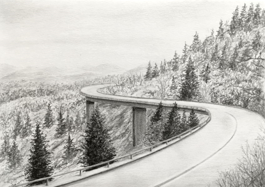 Perspective drawing of a winding road