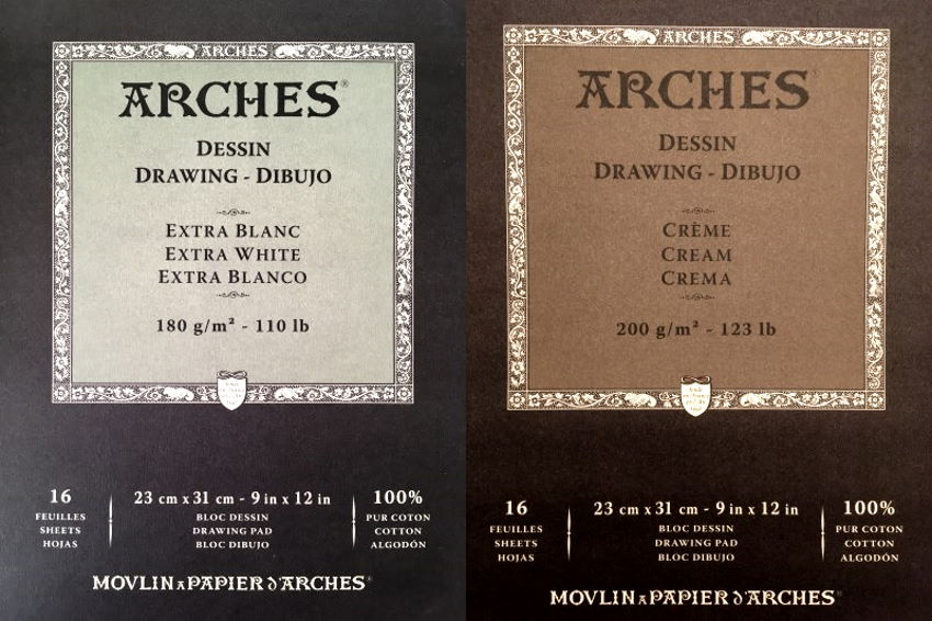 White and cream Arches drawing paper pads