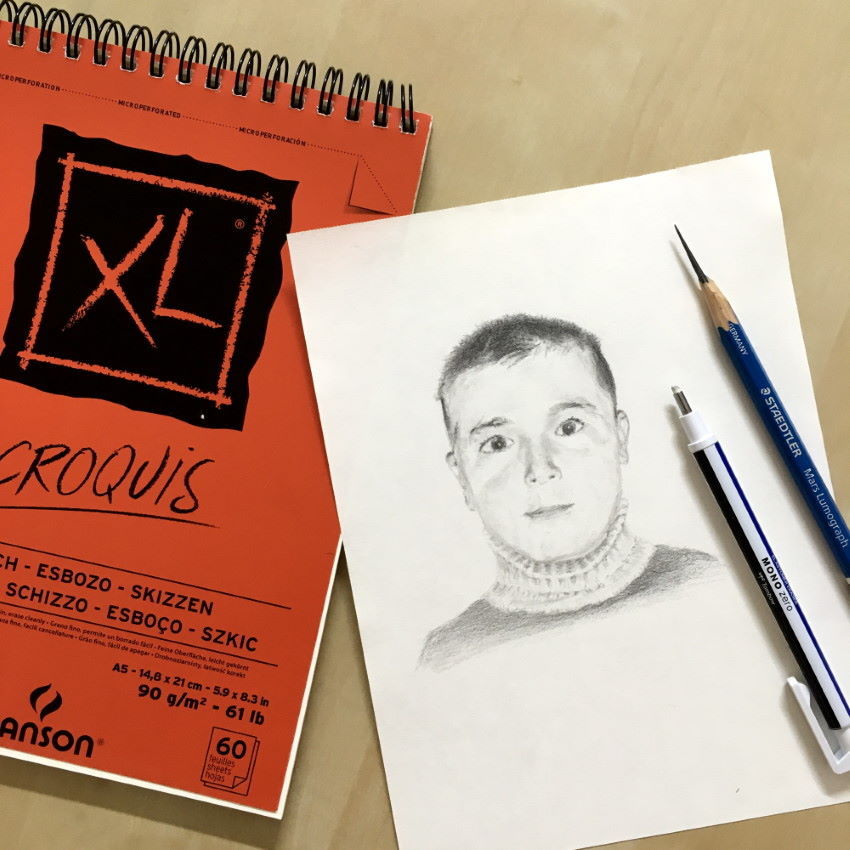 Canson XL Croquis paper pad, and a drawing of a boy