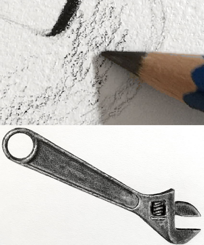 A graphite drawing of a monkey wrench