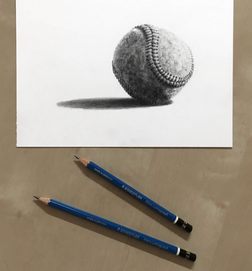 Realistic graphite drawing of a baseball