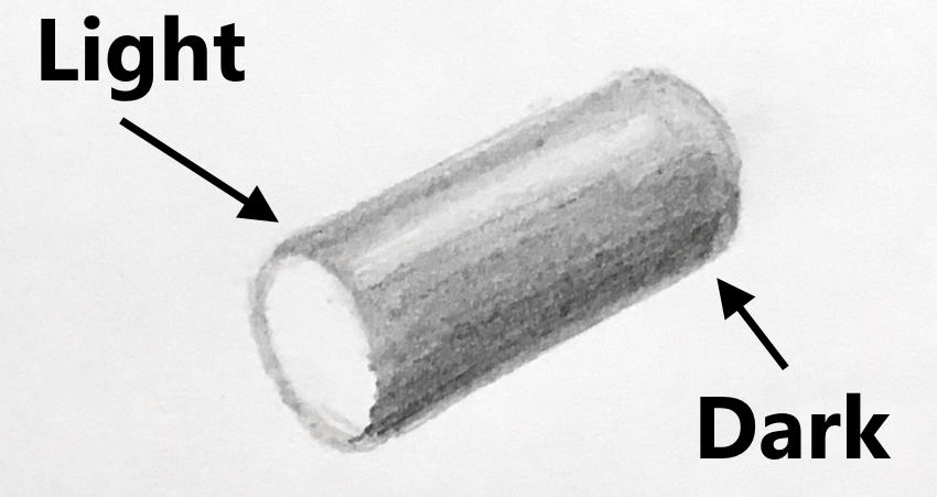 Cylinder sketch with light and dark area