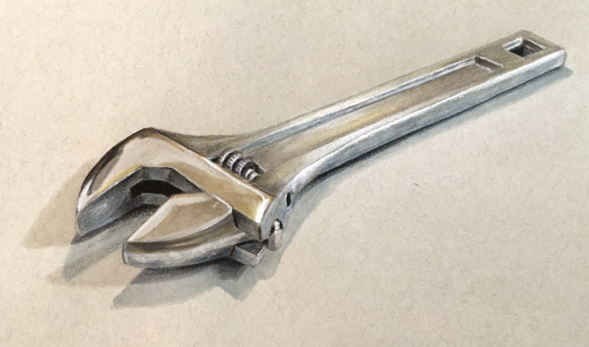 Realistic marker drawing of a wrench