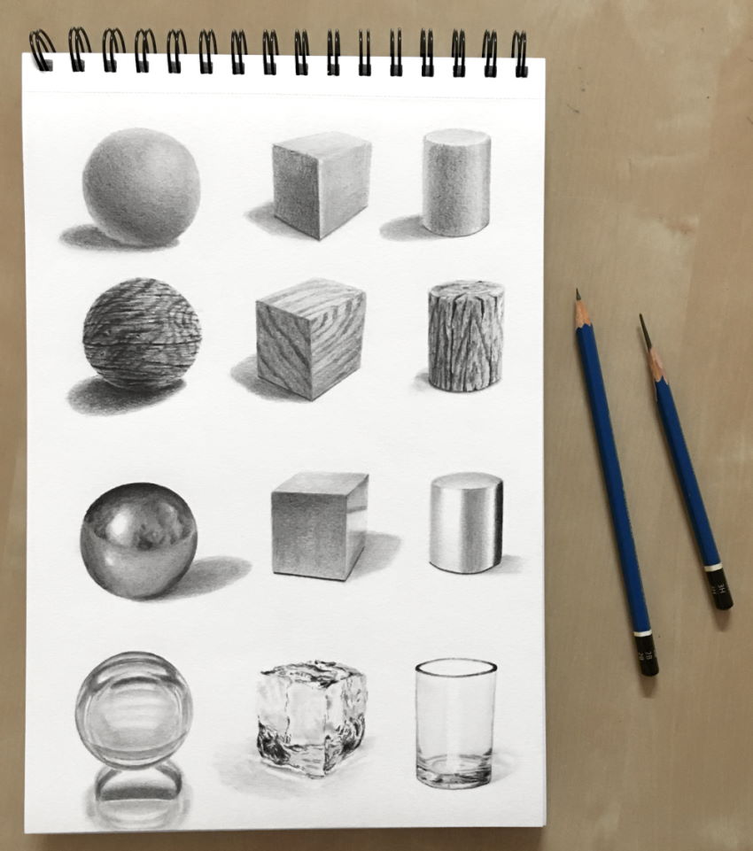 Texture drawings with graphite pencils