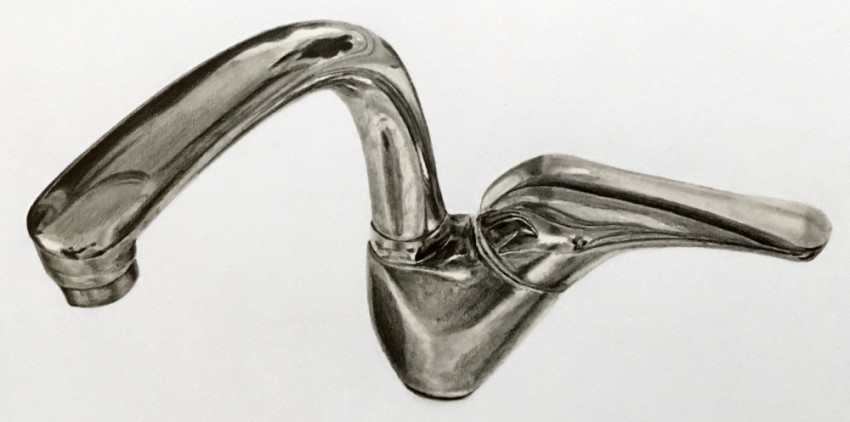 Realistic graphite drawing of a faucet
