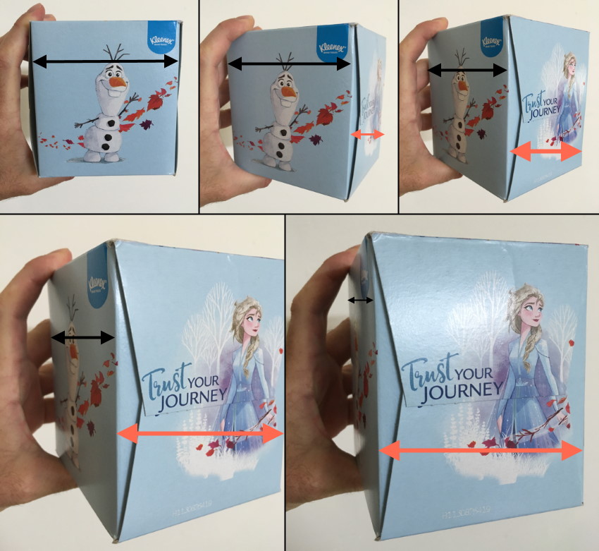 Rotating a box to the side to see the effect of foreshortening