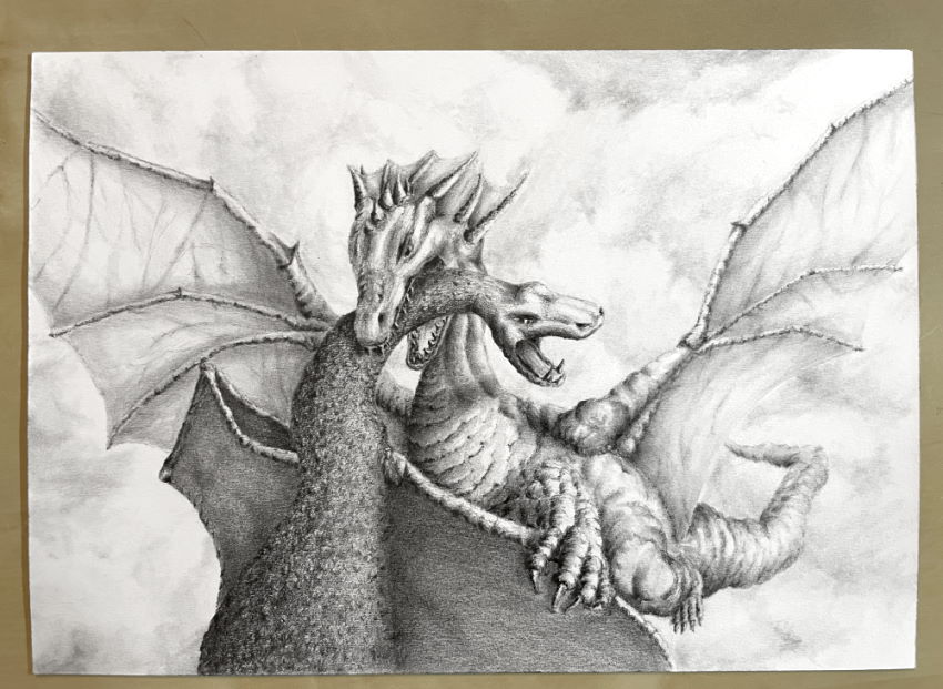 Dragons graphite drawing from imagination