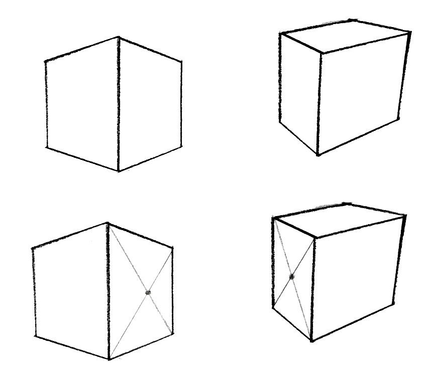 Drawing two boxes and finding the center