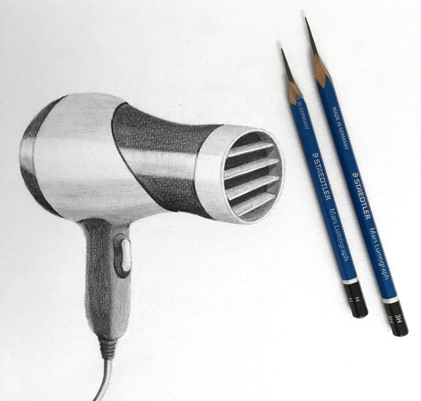 Realistic hair dryer pencil drawing