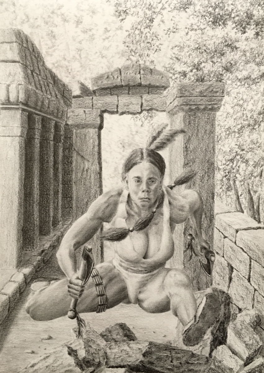 Graphite pencil drawing of a female warrior