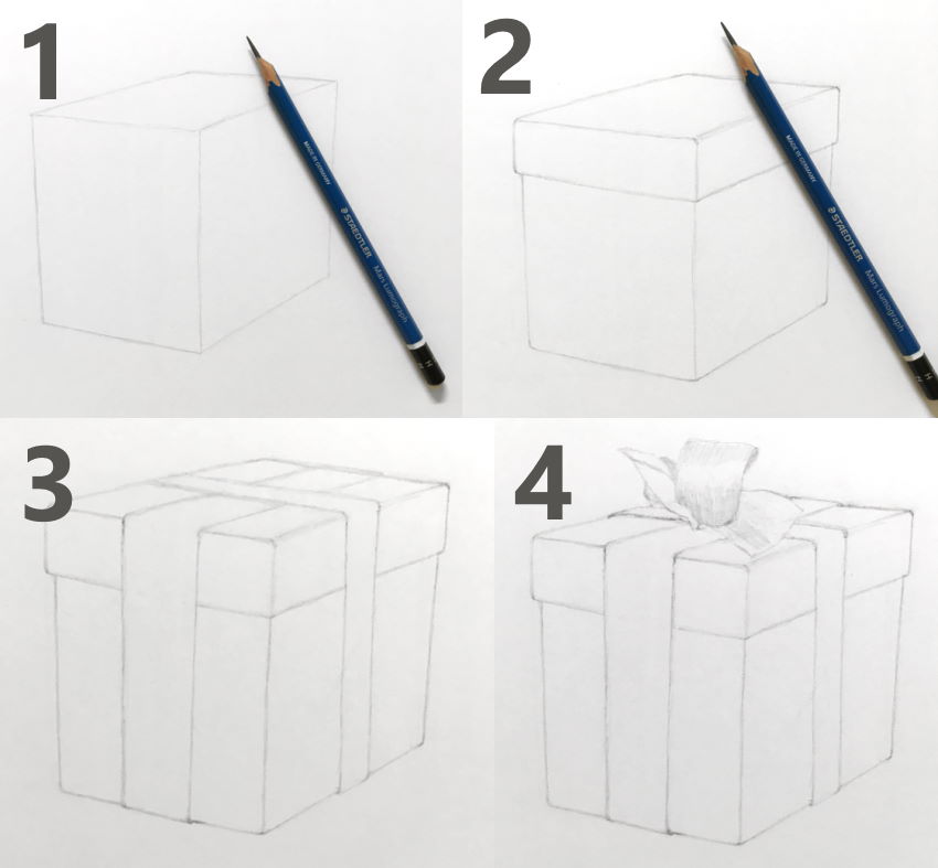 How to draw a gift box from imagination