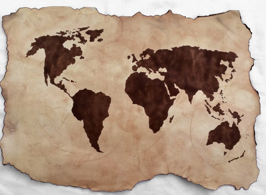 Homemade antique world map drawing