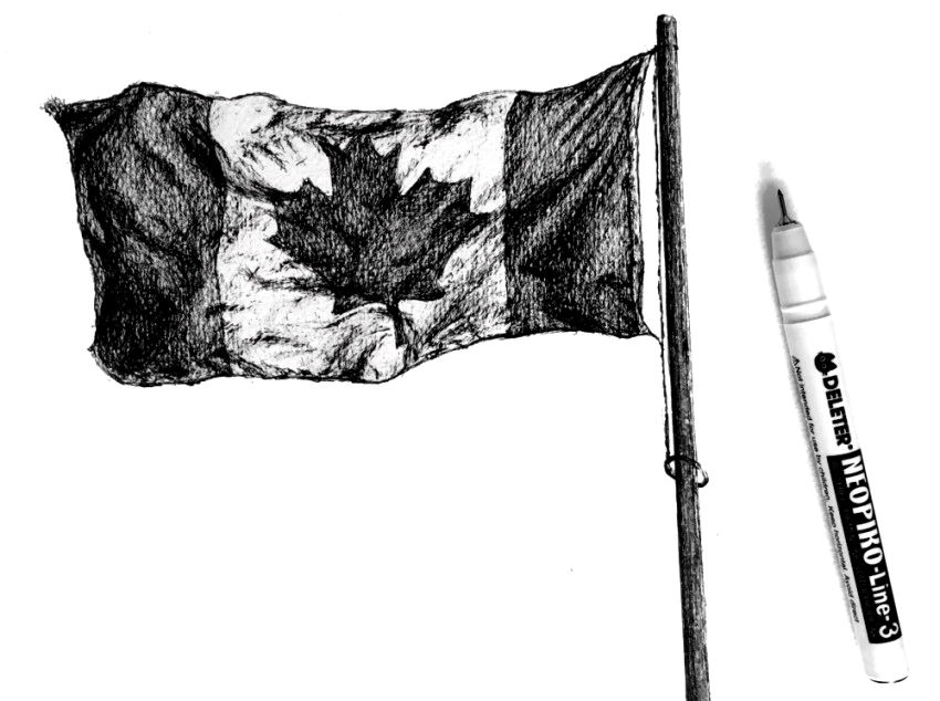 Realistic pen drawing of a Canadian Flag