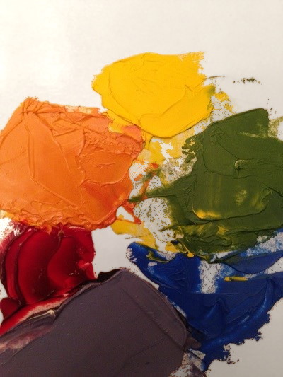 Color wheel with primary & secondary oil paints