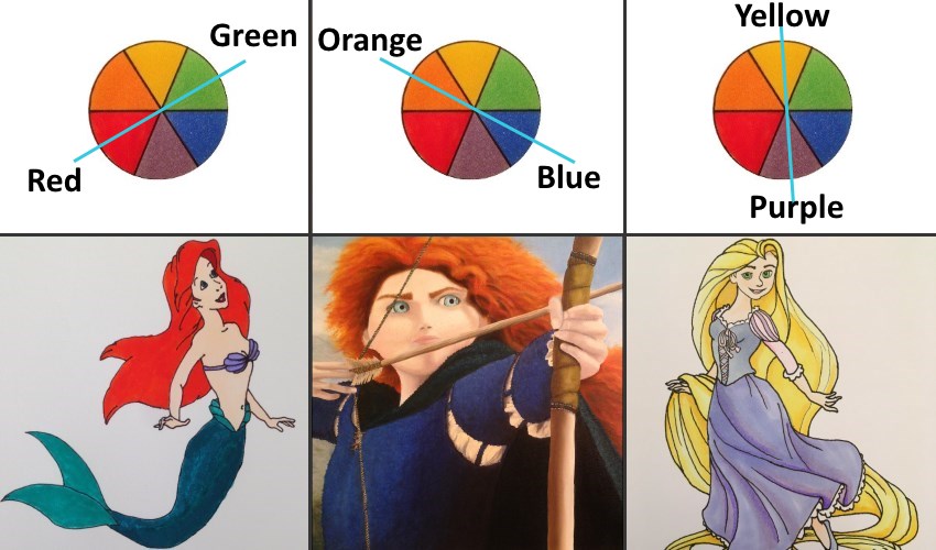 Opposite or complementary colors used by Disney