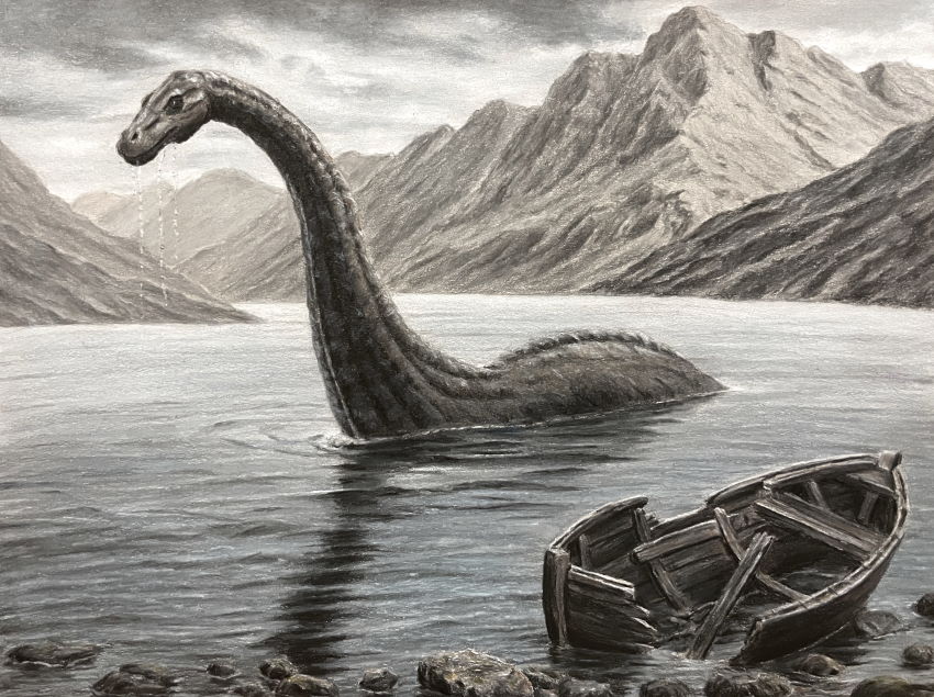 Colored pencils drawing of the Loch Ness Monster