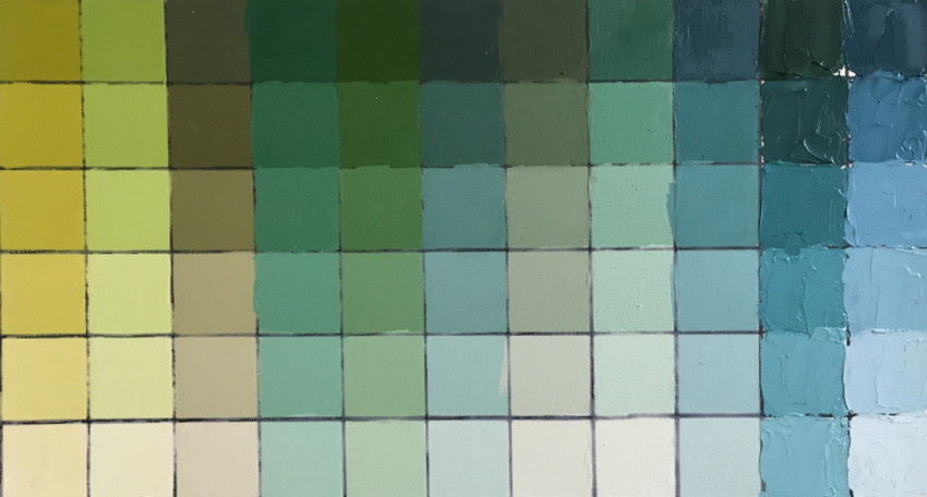 Color chart by mixing oil paints with white paint