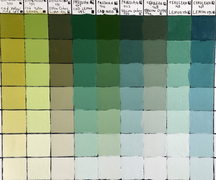 Color chart palette for green colors