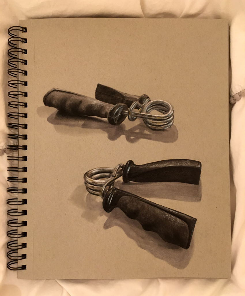 Realistic marker drawing of two hand grippers