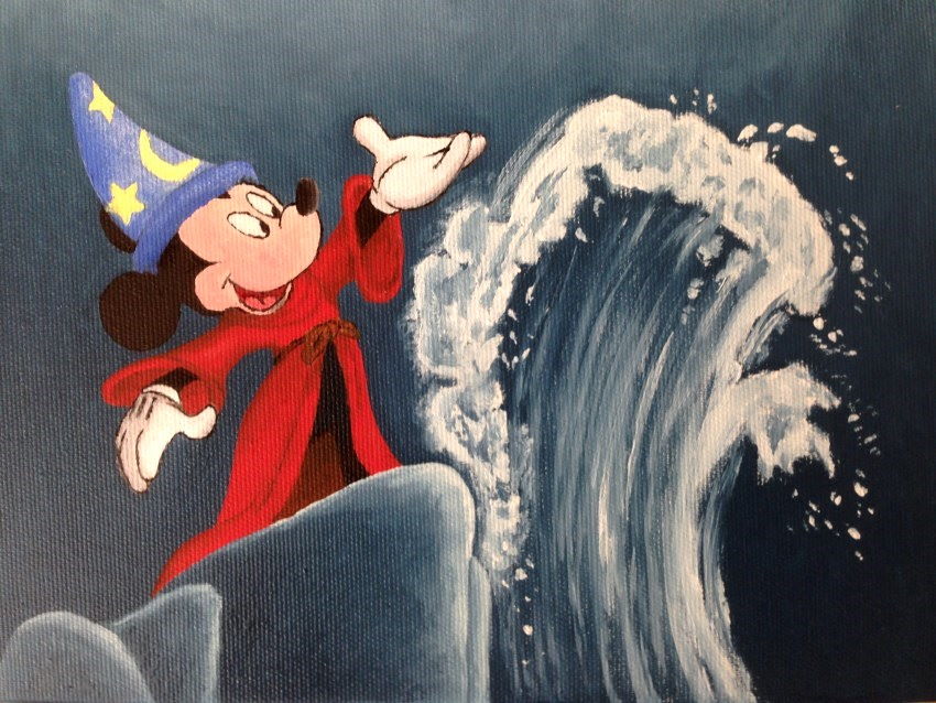 Oil painting of Mickey Mouse from the film Fantasia