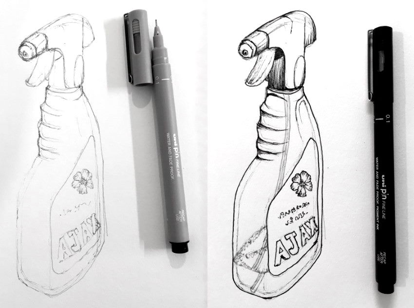Sketching a window cleaner spray with a pen