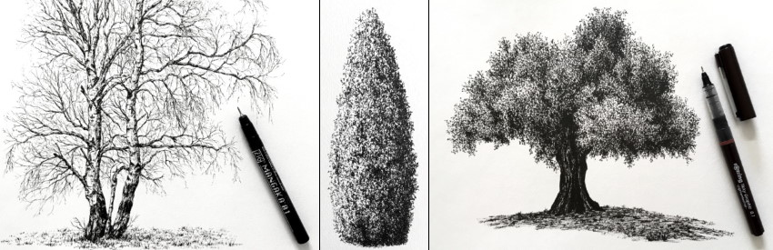 Examples for drawing trees with pens